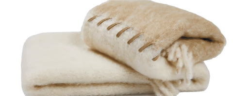 Stitching Mohair Throw- Cream